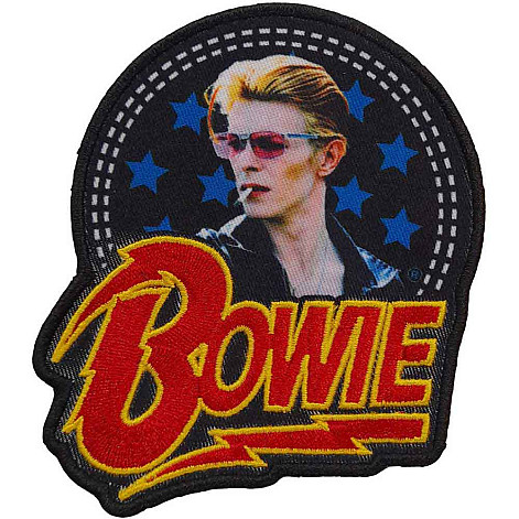 David Bowie tkaná naszywka/nažehlovačka PES 100x75 mm, Smoking Woven Logo