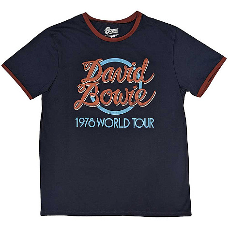 David Bowie koszulka, 1978 World Tour Ringer Navy Blue, męskie