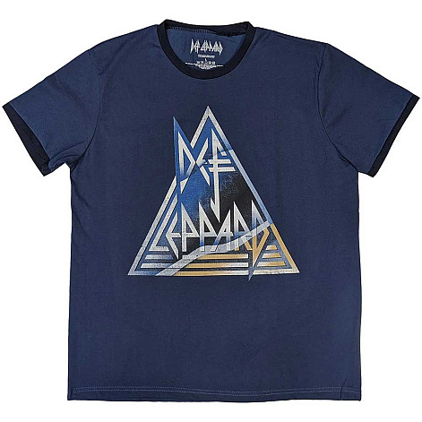 Def Leppard koszulka, Triangle Logo Ringer Denim Blue, męskie