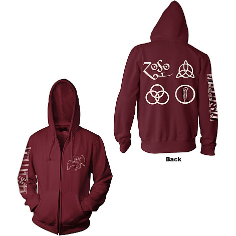 Led Zeppelin bluza, Symbols Zipped BP Maroon Red, męska