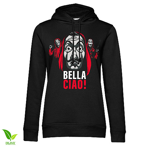 La Casa De Papel bluza, Bella Ciao! Hoodie Organic Girly Black, damska