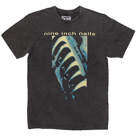 Nine Inch Nails koszulka, PHM & Text Logo Stone Wash Charcoal Grey, męskie