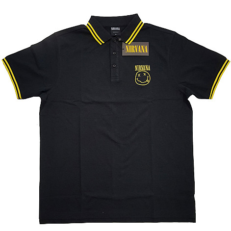 Nirvana polo koszulka, Smiley Black, męskie