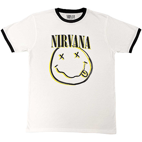 Nirvana koszulka, Double Happy Face Ringer White, męskie