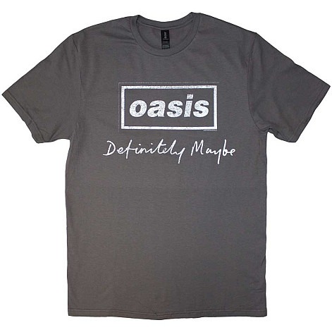 Oasis koszulka, Definitely Maybe Distressed Text Logo Charcoal Grey, męskie