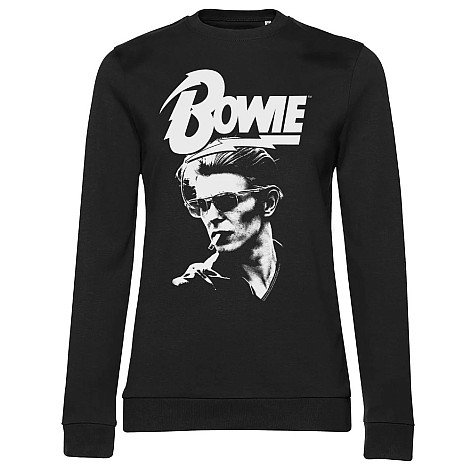 David Bowie bluza, Smoking Portrait Girly Sweatshirt Black, damska