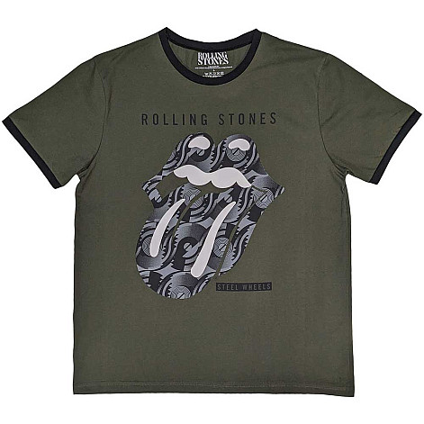 Rolling Stones koszulka, Black & White Tongue Ringer Khaki Green, męskie