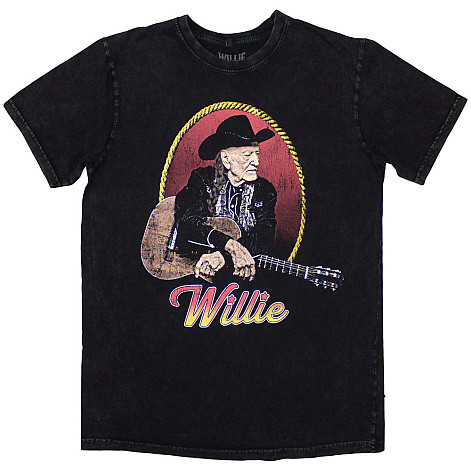 Willie Nelson koszulka, Lasso Portrait Stone Wash Black, męskie